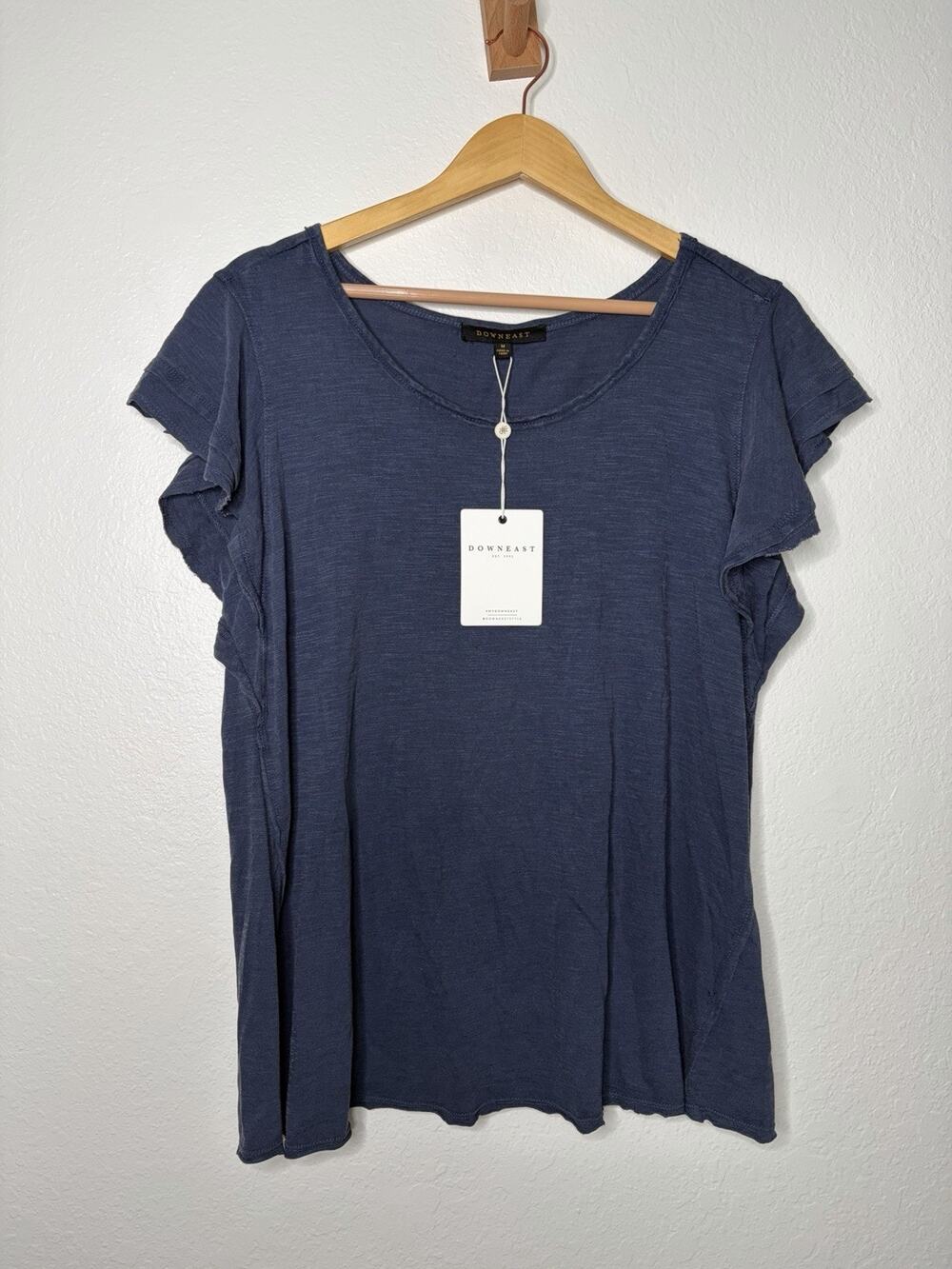 NWT Downeast Navy Clementine Flutter Top Size Medium Slub Knit Coastal Boho